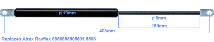 Replacement for Airax Rayflex 6858853505501 550N - Gasspringsshop.com