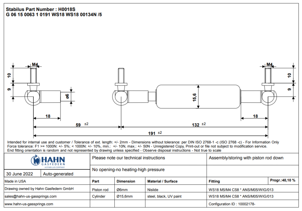 Gas strut cross reference chart