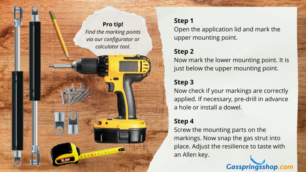 Installing gas struts, Follow these 3 steps